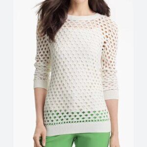 Trina Turk Women's Size Small White Crochet Open Knit Cotton Modal Sweater
